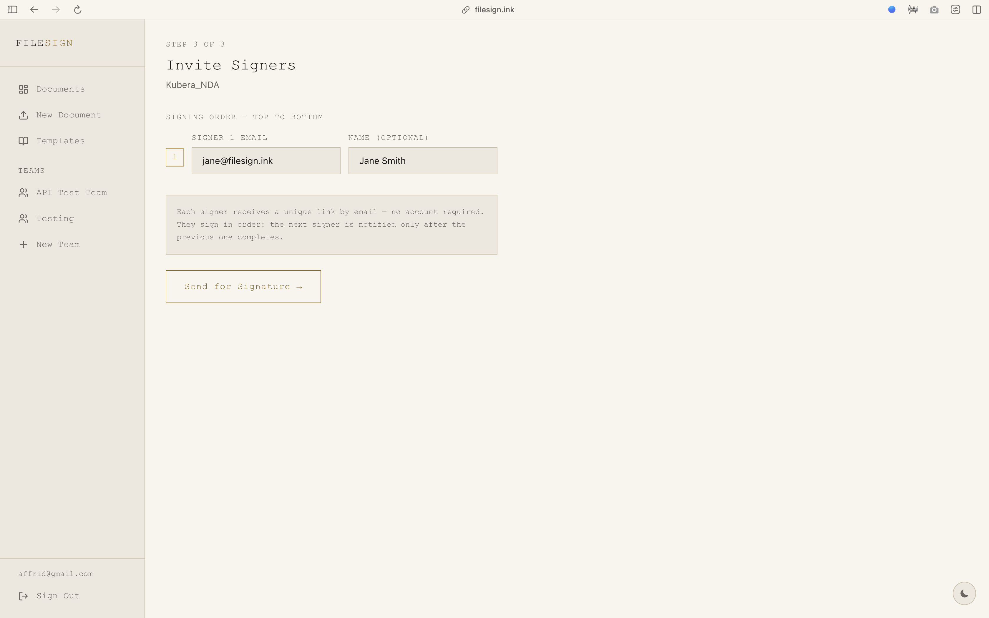 Invite signers